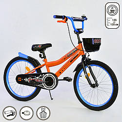 Дитячий двоколісний велосипед помаранчевий, кошик, підніжка, ручне гальмо Corso 20" дітям 6-9 років