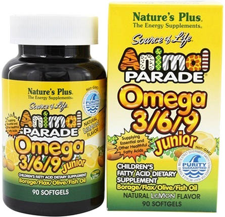 Жирні кислоти для дітей Nature's Plus Animal Parade Omega 3/6/9 Junior 90 Softgels, фото 2