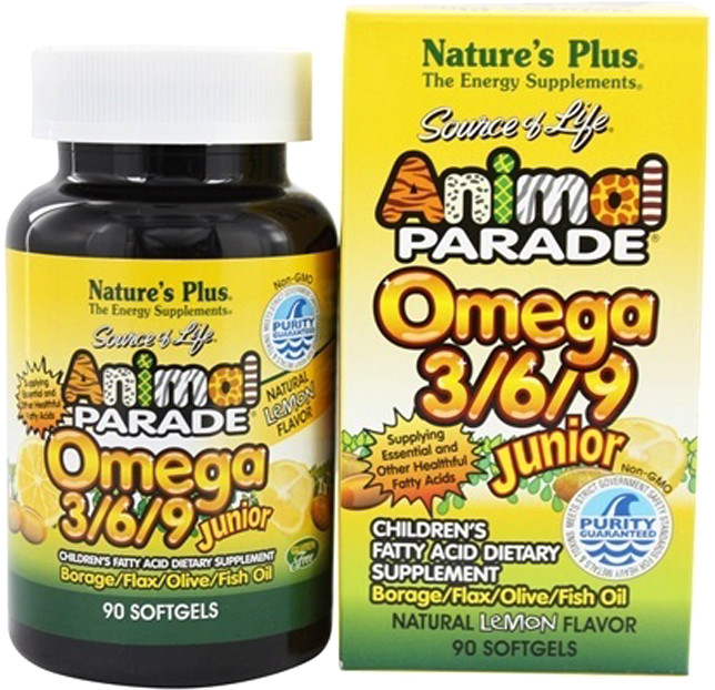 Жирні кислоти для дітей Nature's Plus Animal Parade Omega 3/6/9 Junior 90 Softgels