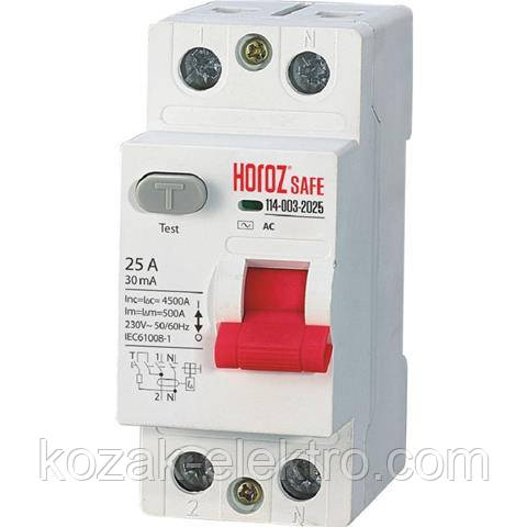 Пристрій захисного вимкнення (УЗВ) 2P 25A 30mA 230V