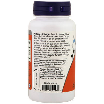 NOW Foods L-Theanine 100 mg 90 VCaps, фото 2