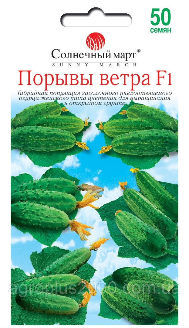 Насіння Огірок бджолозапильний Пориви Вітру F1,50 насінин Сонячний Март