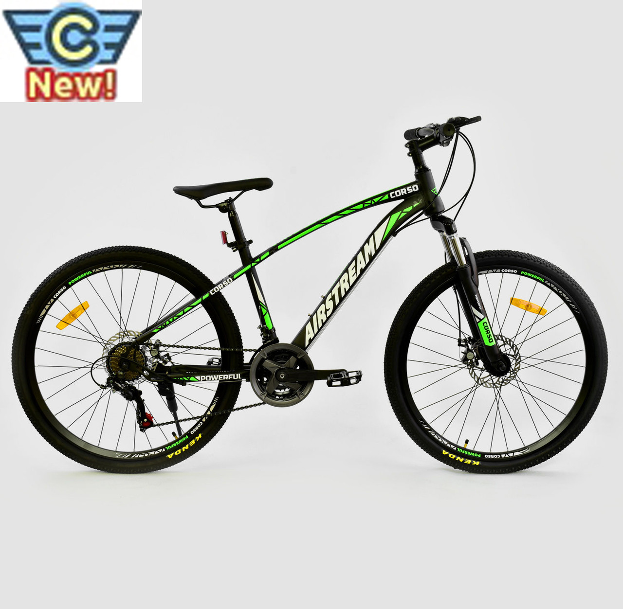 Велосипед Спортивный CORSO AIRSTREAM 26"дюймов BLACK-GREEN рама металлическая 17", 21 скорость