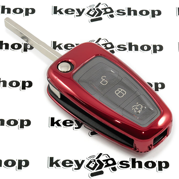 Чехол (красный, полиуретановый) для выкидного ключа Ford (Форд), кнопки с защитой - фото 3 - id-p936072126