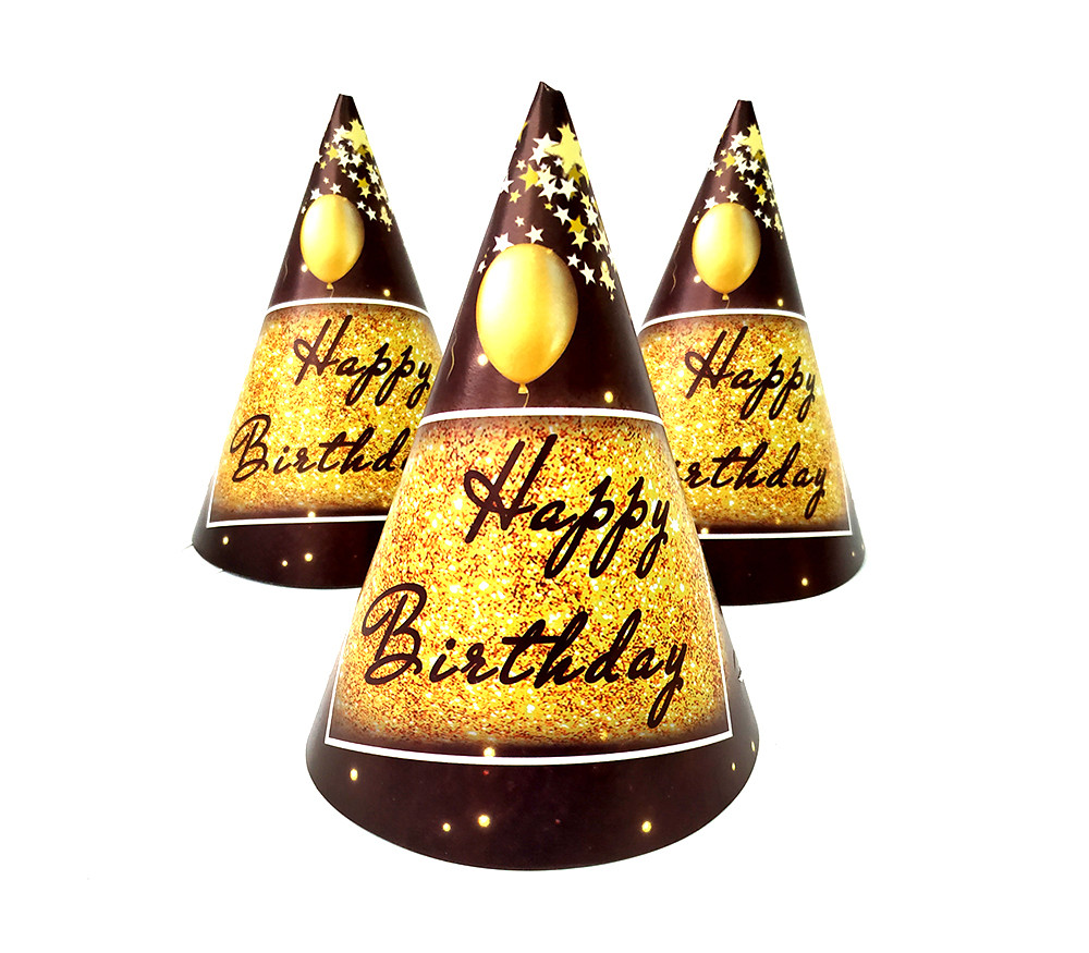 Ковпак святковий 15 см, "HAPPY BIRTHDAY BLACK "