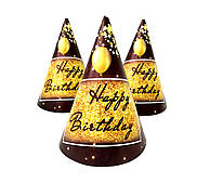 Ковпак святковий 15 см, "HAPPY BIRTHDAY BLACK "