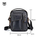 Чоловіча сумка через плече Натуральня шкіра Барсетка Чоловіча шкіряна сумка для документів планшет Чорний, фото 6