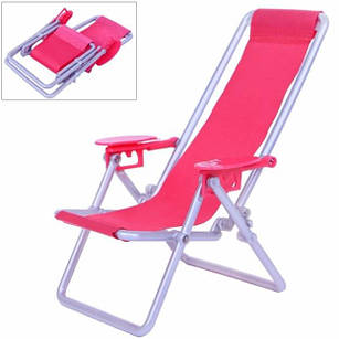 Крісло розкладне шезлонг для ляльки Барбі, рожеве, раркладачка для ляльок 1/6 або 1/8