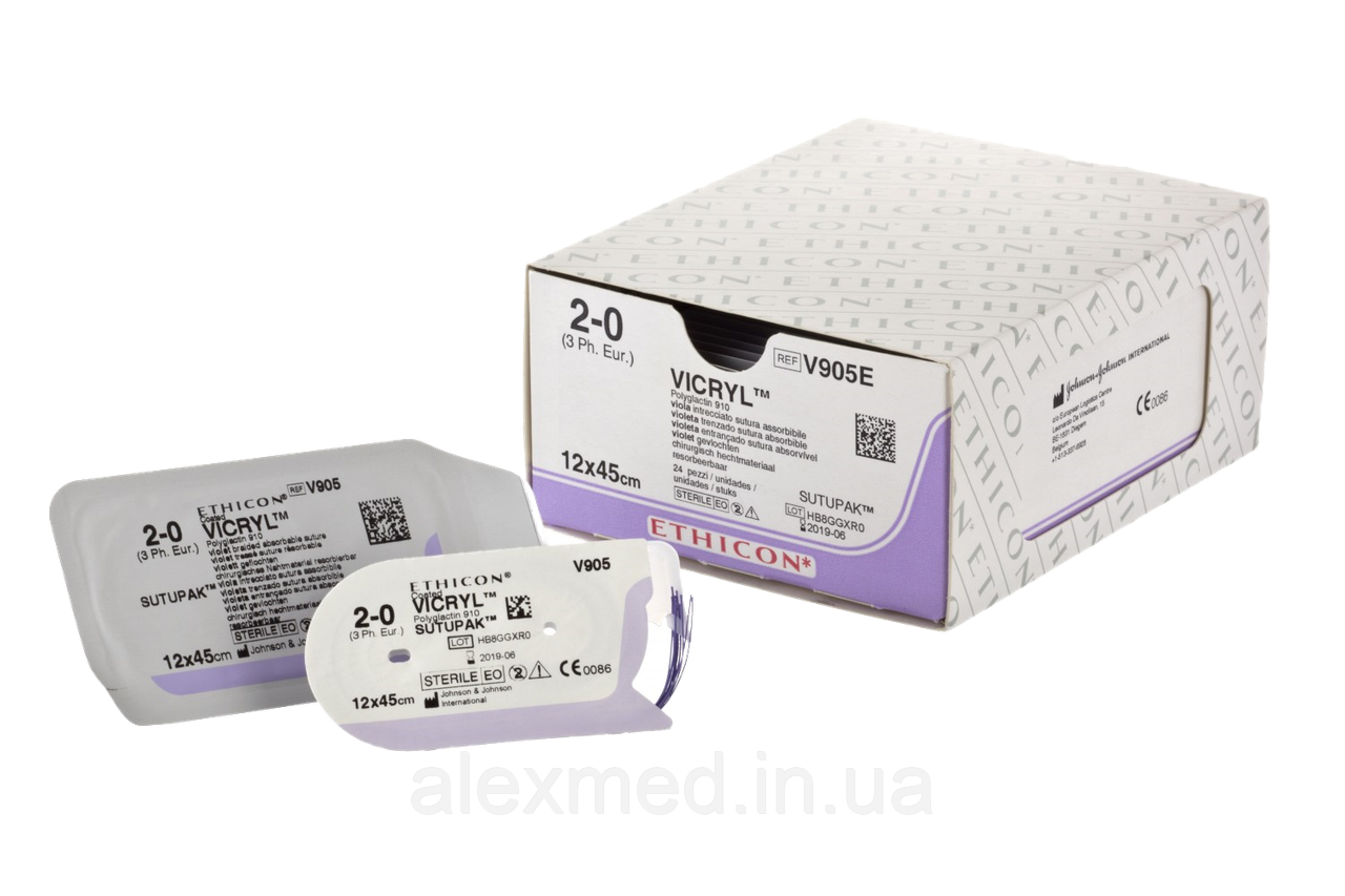 Вікрил 1 колючий тупоконечная Ethiguard 48 мм, 1/2 кола, фіолетовий 90см