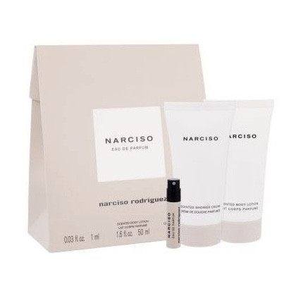Подарунковий жіночий набір Narciso Rodriguez Eau de Parfum пробник 1ml + лосьйон 50ml + гель для душу 50ml