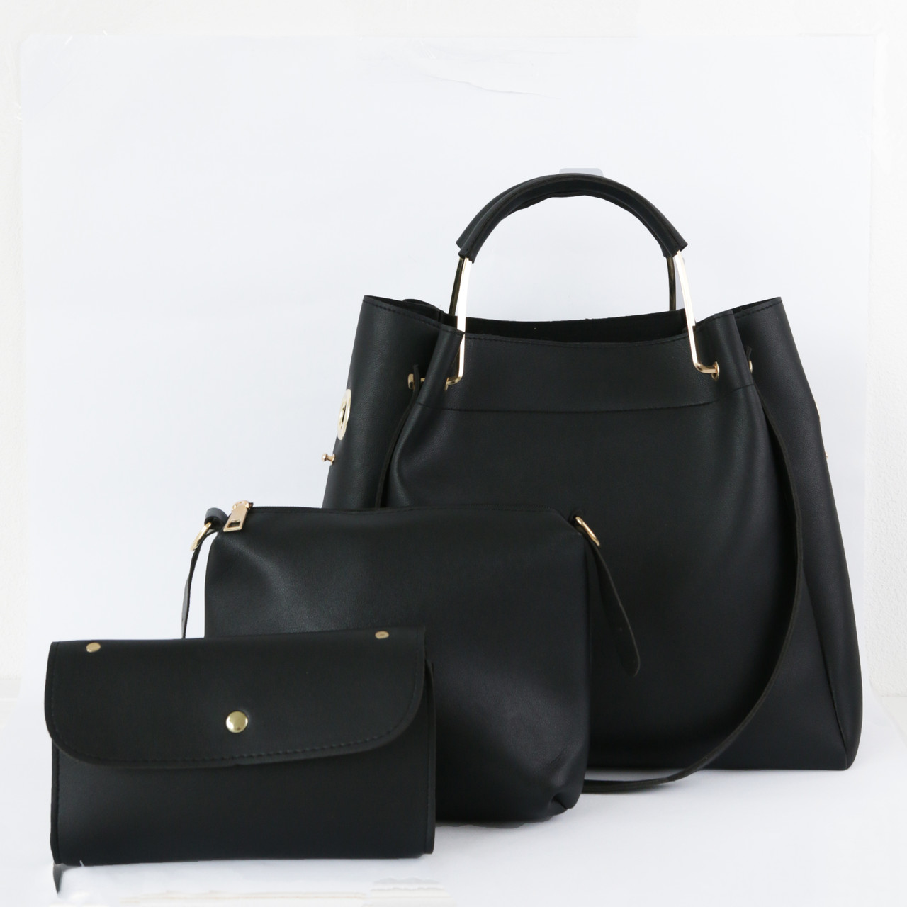Набір жіночих сумок 3в1 чорний з якісної екошкіра