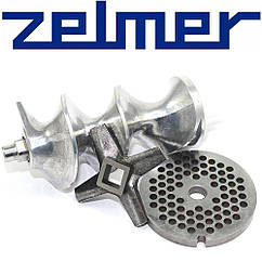 Шнек в комплекті з ножем та решіткою для м'ясорубки Zelmer (шнек для одностороннього ножа NR8) - запчастини для м'ясорубок Zelmer