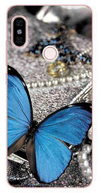 Оригінальний Бампер силіконовий для Xiaomi Redmi Note 6 pro з картинкою синя метелик