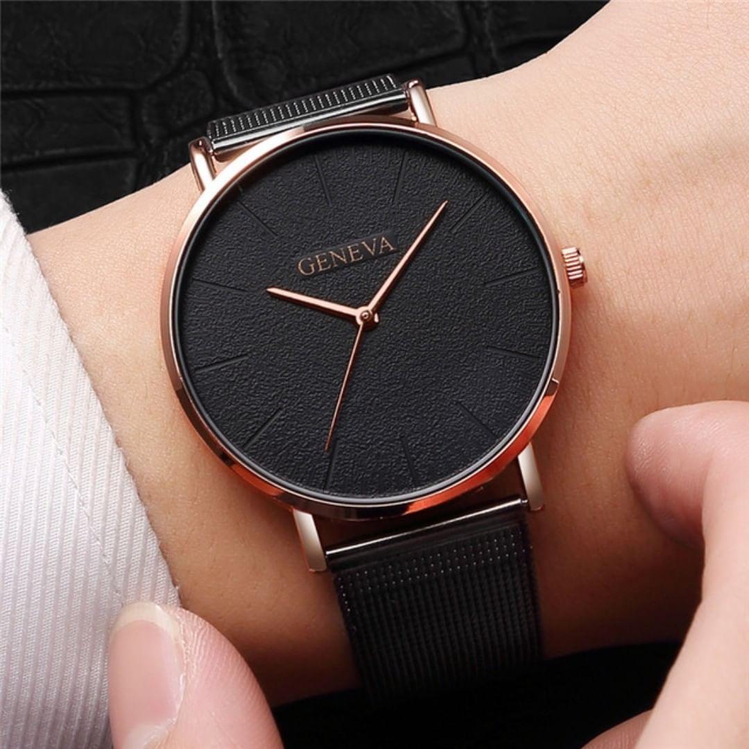 Женские часы Geneva Classic steel watch черные, жіночий наручний ...