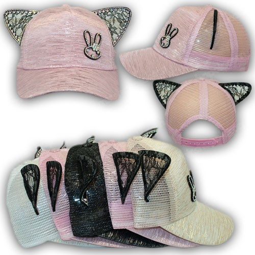 Кепка с ушками, ниткой люрекс и сеткой