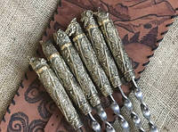 Подарочные шампура с бронзовыми ручками "Дикие звери" в закрытом колчане из натуральной кожи