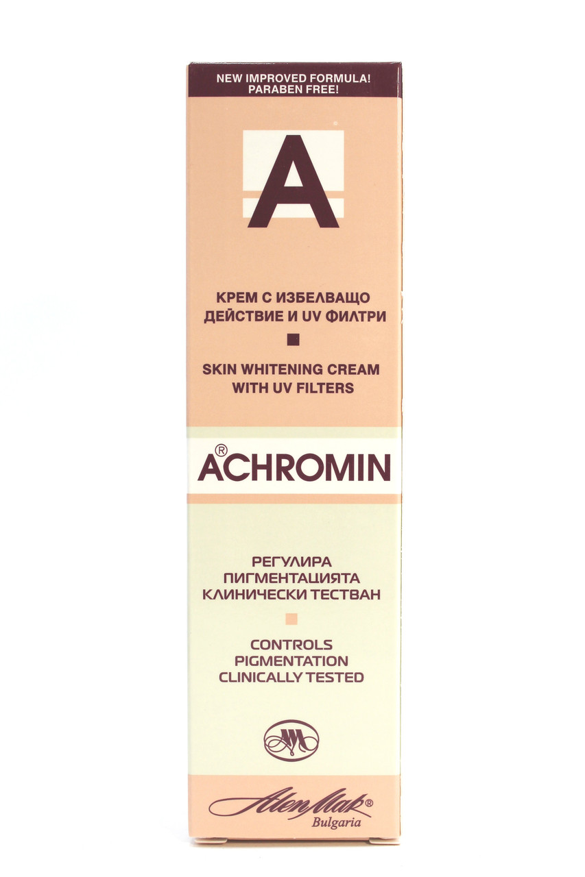 Ахромин крем производитель болгария. Achromin отбеливающий крем. Крем "achromin" отбеливающий 45 мл. Ахромин крем отбеливающий для лица с uv защ. Крем ахромин от пигментных.