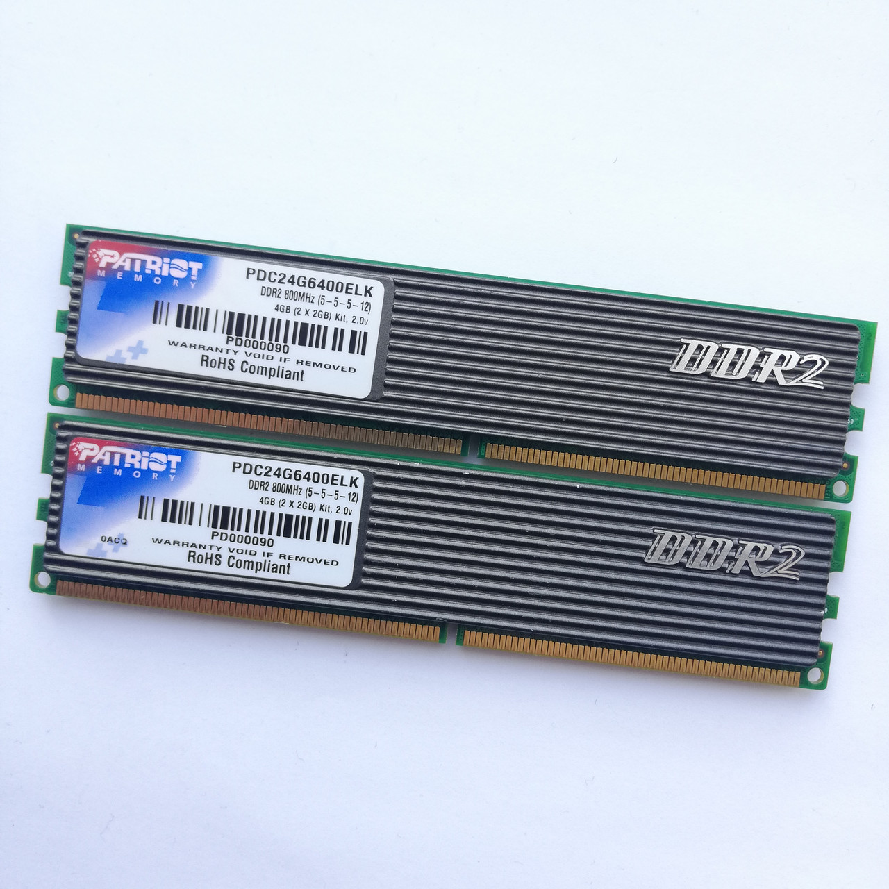 Комплект оперативної пам'яті Patriot DDR2 4Gb (2Gb+2Gb) Kit of 2 800MHz PC2 6400U CL5 (PDC24G6400ELK) Б/В, фото 1