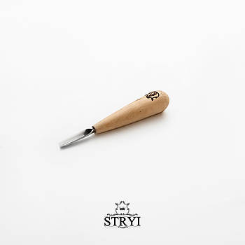 Коротка кутова рівна стамеска 6мм АЮ-STRYI Profi для геометричного і гуцульського різьблення по дереву, арт. 399006