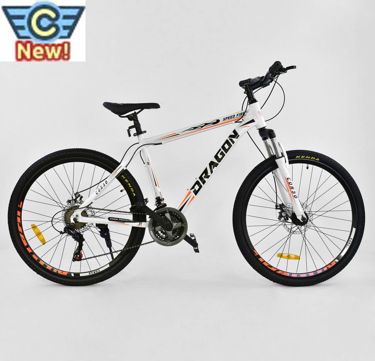 Велосипед Спортивный CORSO DRAGON 26"дюймов WHITE рама алюминиевая, 21 скорость