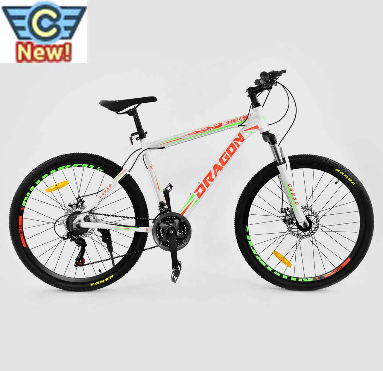 Велосипед Спортивный CORSO DRAGON 26"дюймов WHITE-ORANGE рама алюминиевая, 21 скорость