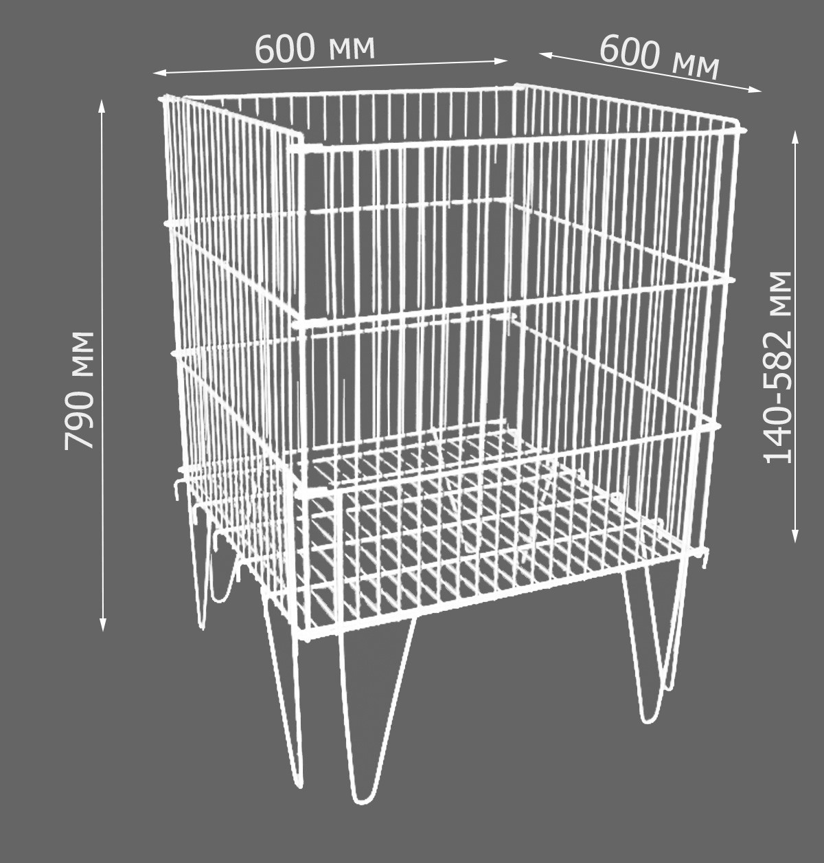 Контейнер (кошик) торговельний сітчастий (посилений) для розпродажів (регульоване дно), фото 1