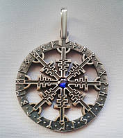 Шолом жаху (Агисх`яльм) з каменем скандинавський оберіг зі срібла 925 проби