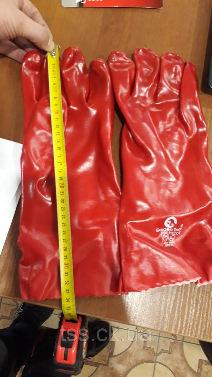 Перчатка маслостойкая х/б трикотаж покрытая PVC, 35 см (красная)