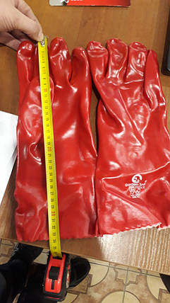 Перчатка маслостойкая х/б трикотаж покрытая PVC, 35 см (красная), фото 2