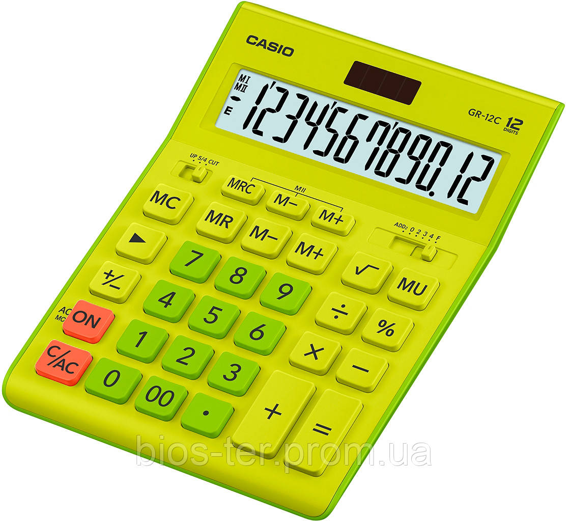 Калькулятор настіл. Casio GR-12C-GN-W-EP, 12 розр. великі дисплей, зелено-жовтий