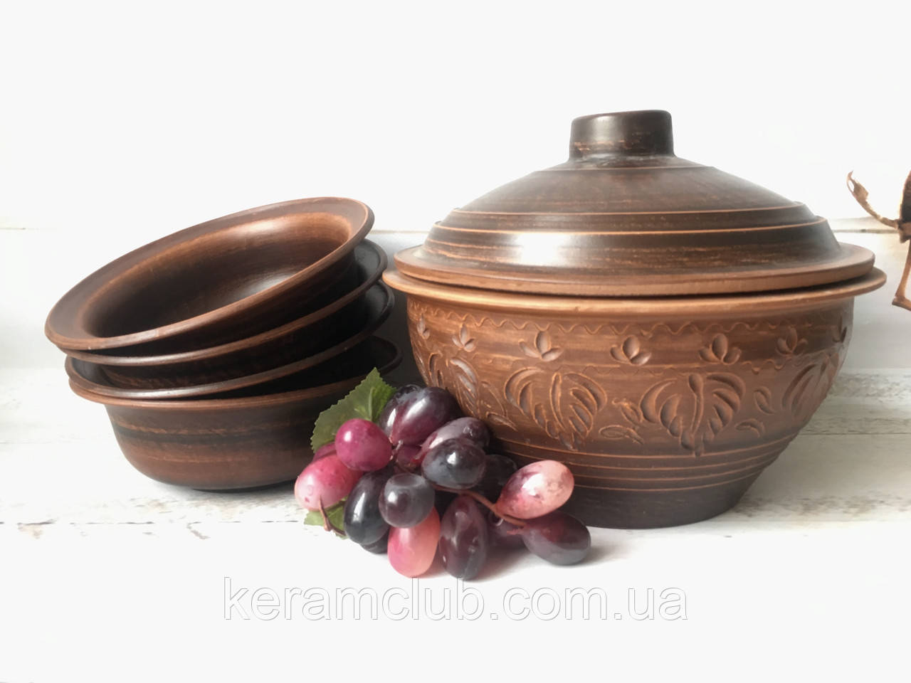 Глиняний набір супниця 2,5 л і 4 солдатики 600 мл, фото 1