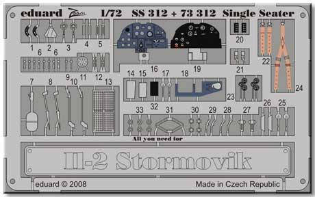 Кольорове фототравлення для моделі Іл-2 ШТУРМВІК. 1/72 EDUARD SS312, фото 2