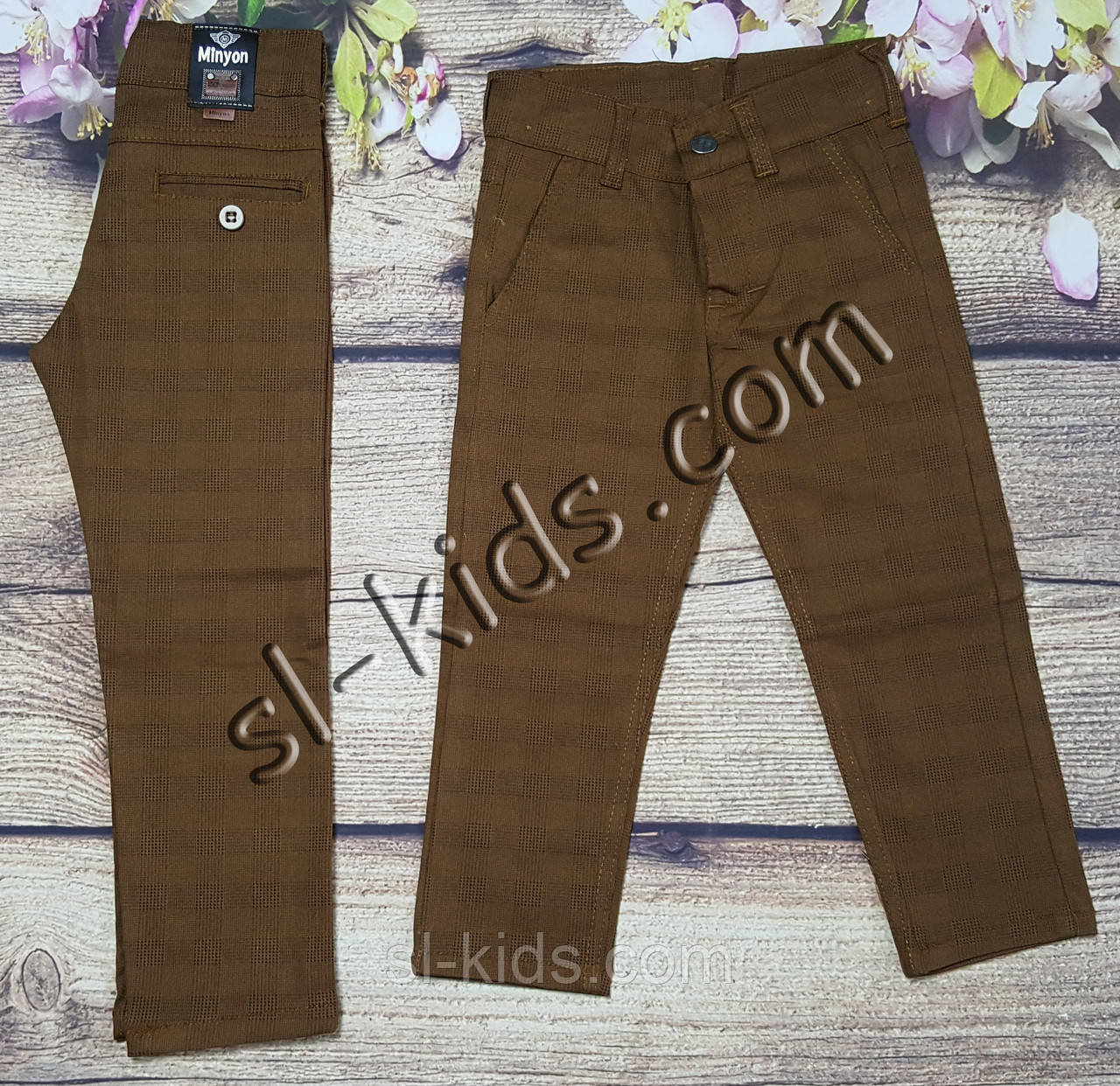 Яскраві штани, джинси в карту для хлопчика 3-7 років (коричневі) гурт ін.Туреччина