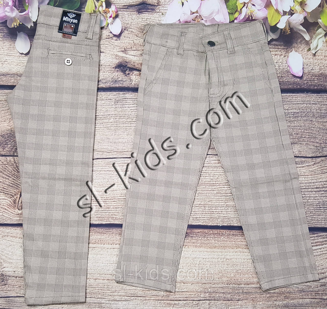 Яркие Штаны,джинсы в Клетку для Мальчика 8-12 Лет(бежевые) Розн Пр ...