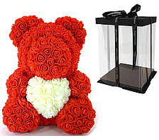 Мишко з 3D троянд Червоний 40см з серцем Red iTrendy + подарункова упаковка