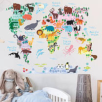 Наклейка на стіну Мапа світу флора та фауна світ звірів ( лист 60 х 90 см) Б140-2, фото 2