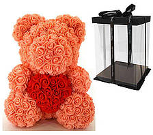Мишко з 3D троянд Помаранчевий 40см з серцем Violet iTrendy + подарункова упаковка