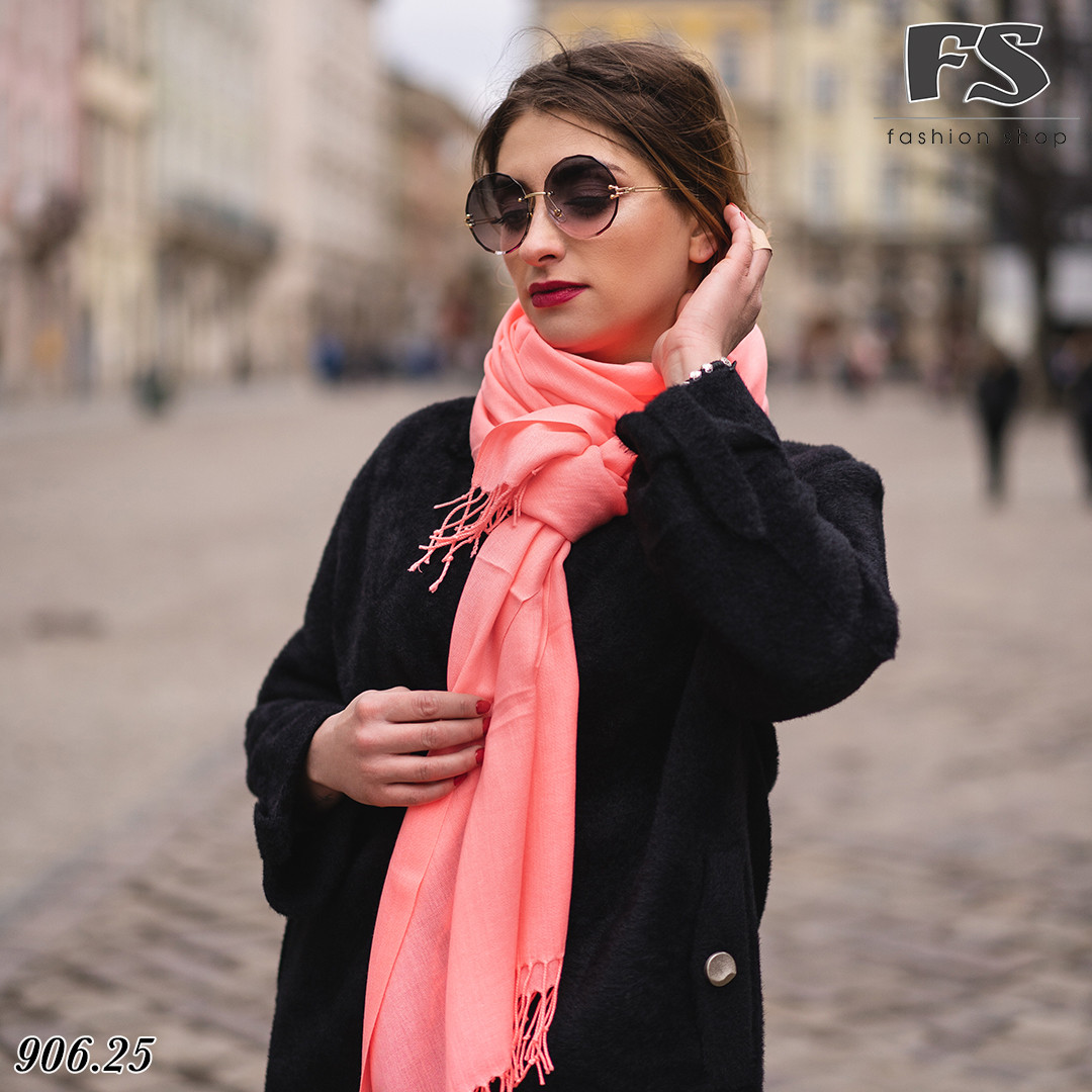 Вовняний стильний шарф з пашміни колір Рожевий неон