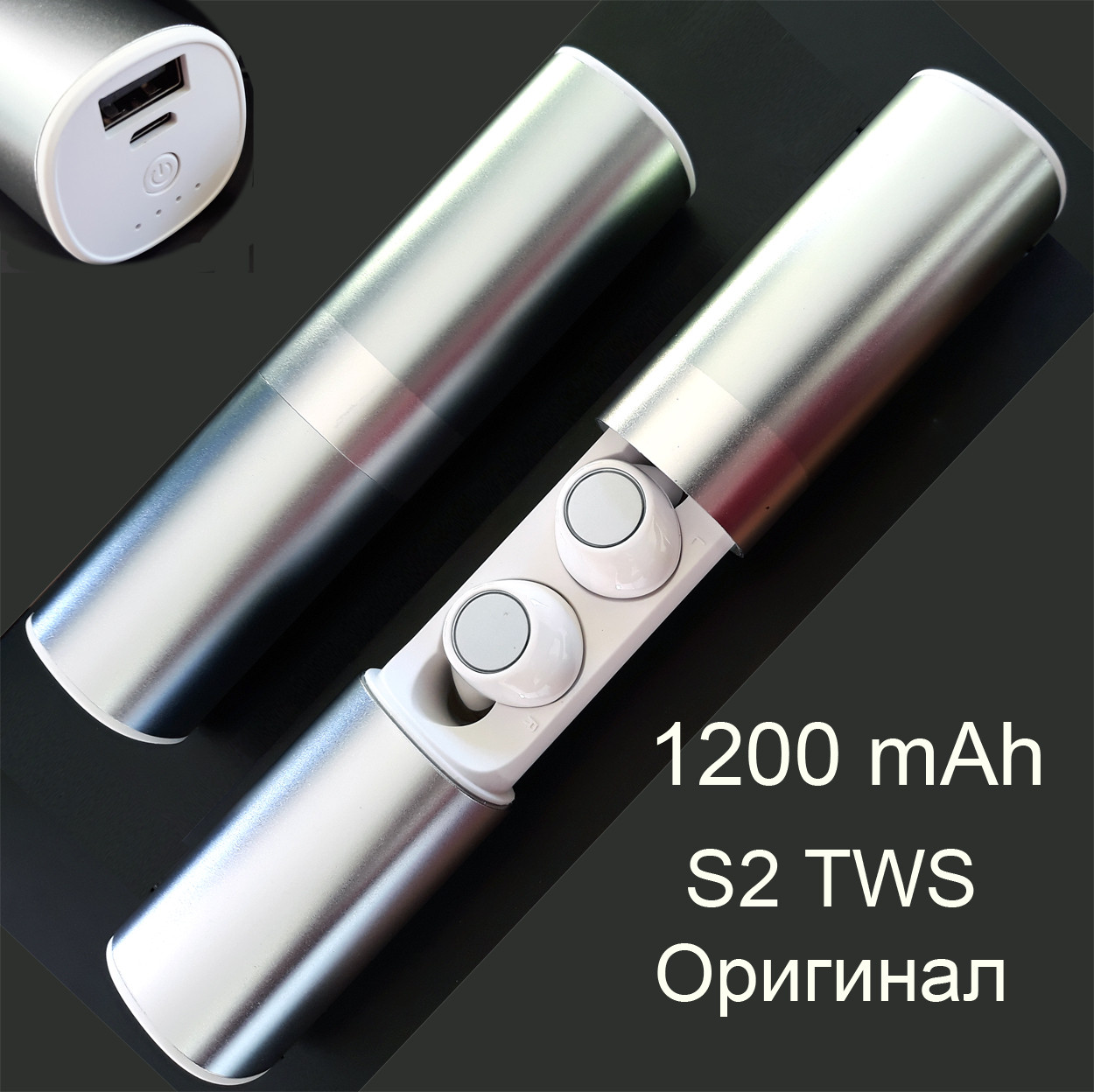 Бездротові навушники Bluetooth 5.0 Wi pods S2 блютуз гарнітура в кейсі Power bank 1200 мА·год білі, фото 1