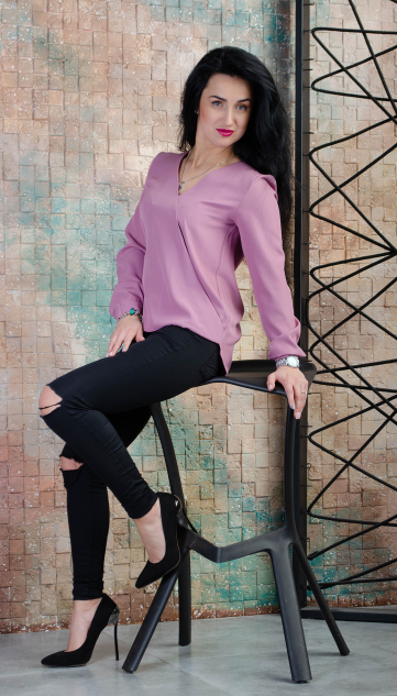 Блуза жіноча легка з креп софту в бузковому кольорі розміри 44, 46, 48, 50