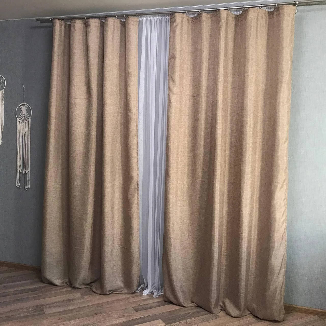 

Комплект однотонных льняных штор Кофейные. Шторы лен 150x270 cm (2 шт) (AM1-20)