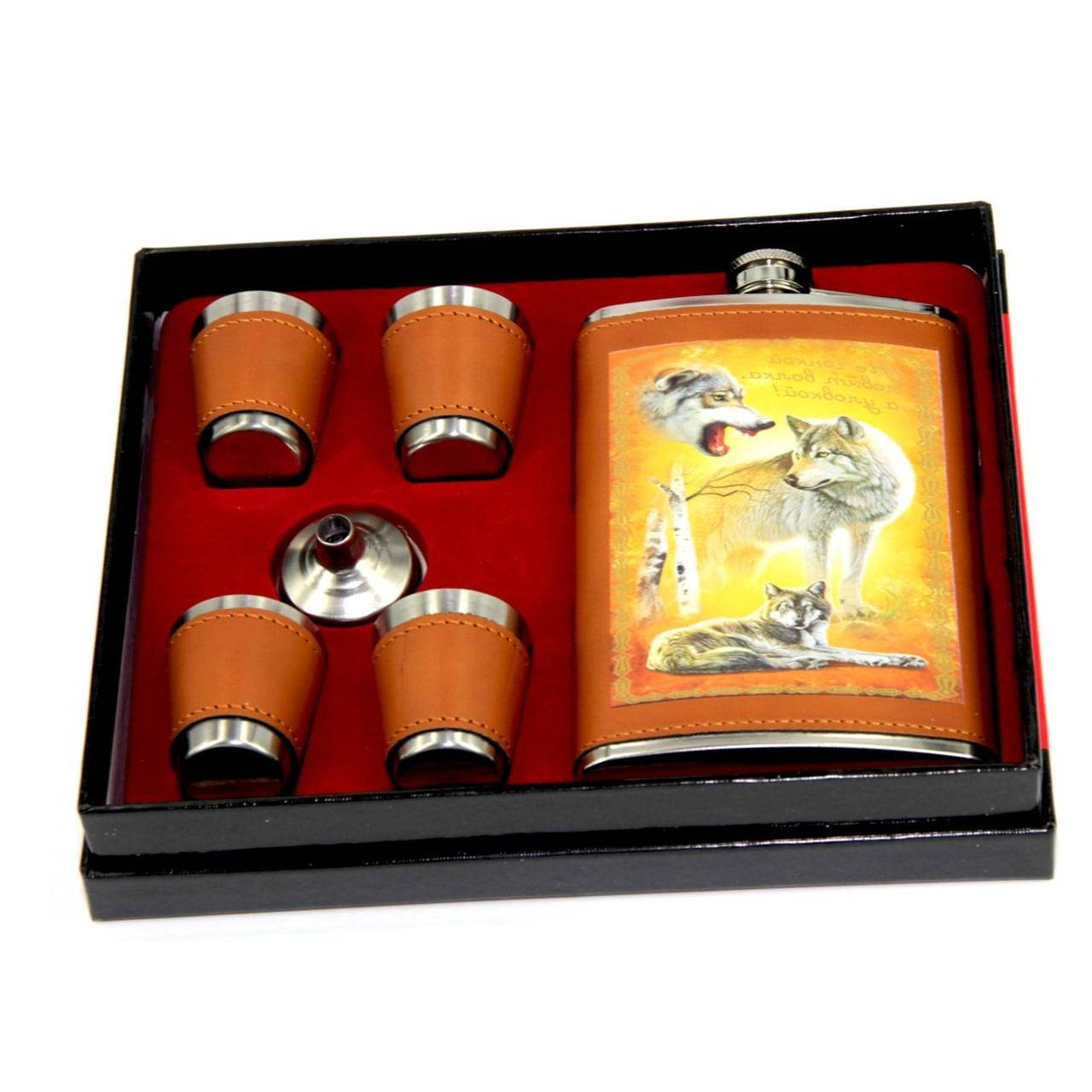 

Фляга и стопки "Волк" TZ-02-2, Коричневый