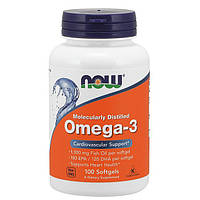 Омега 3, OMEGA-3, Now Foods, 100 капсул