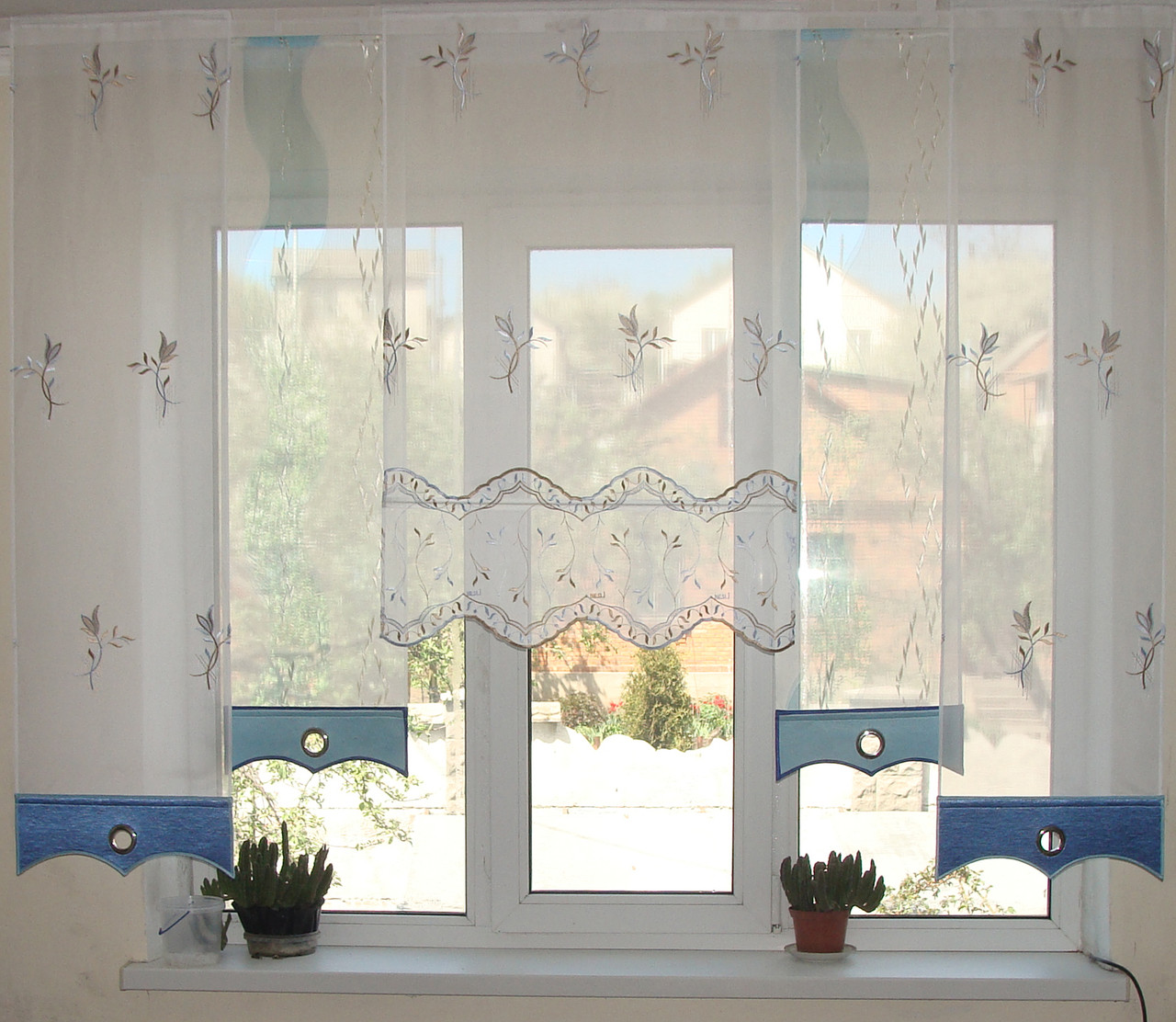 Комплект панельних фіранок Firanka Flowers 5шт карниз 200см білий з блакитним (29п), фото 1