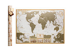 Скретч карта світу My Antique Map ENG Постер з прапорами у подарунок! Найдетальніша скретч карта в античному стилі