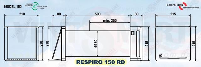 Солер Палау РЕСПИРО 150 РД - розміри рекуперативного провітрювача