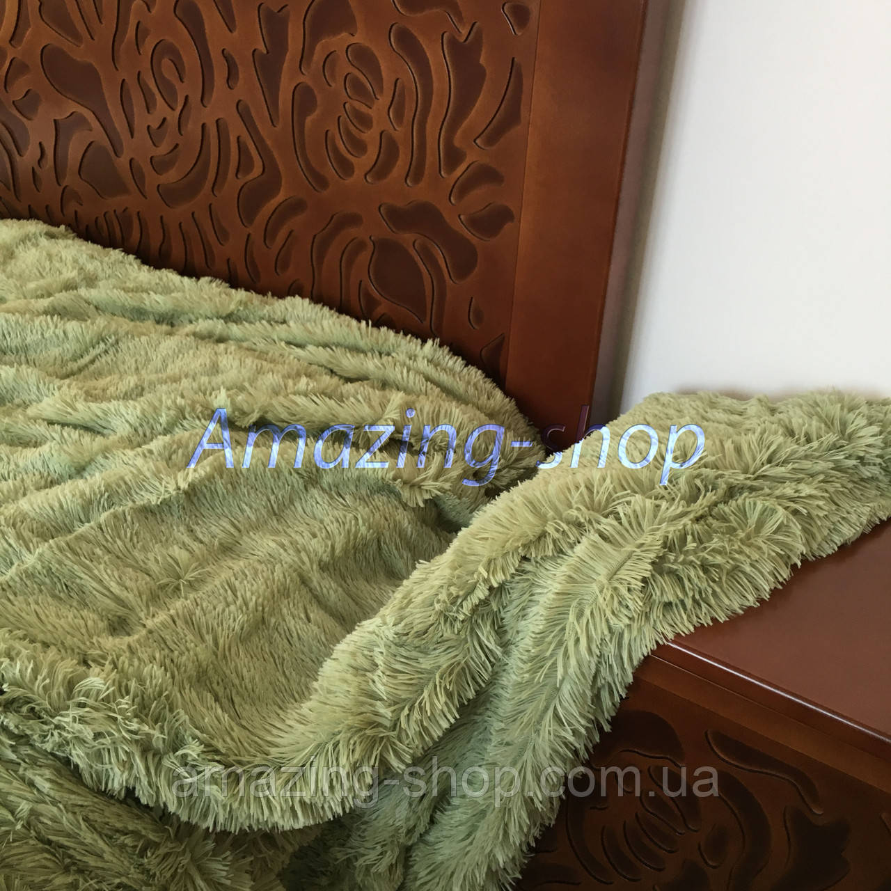 Покривало травичка ⁇ Пухнастий махровий плед. Koloco (коло) з довгим ворсом. 220х240 см. Колір Фісташковий.
