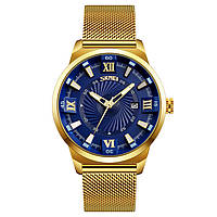 Skmei 9166 золотые с синим циферблатом мужские классические часы