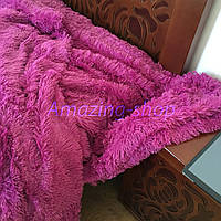 Покривало травичка  ⁇  Пухнастий махровий плед. Koloco (коло) з довгим ворсом. 220х240. Колір Виноград яскравий