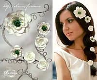 "Еустоми та троянди" комплект шпильок для волосся з квітами з полімерної глини